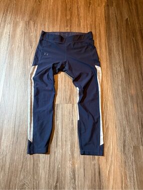 Under Armour Navy Workout Tights with White Side Stripes